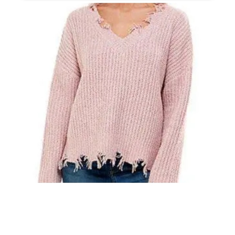Ultra flirt chenille desk v-neck sweater pink extra large